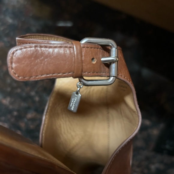 Coach Chunky Heel Brown Leather Ankle Strap Sandals Size 8.5 - Picture 10 of 12